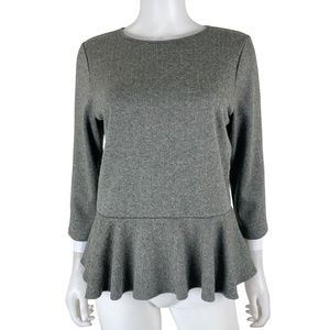 Lauren Ralph Lauren 3/4 Sleeve Gray Herringbone Stretch Knit Blouse
